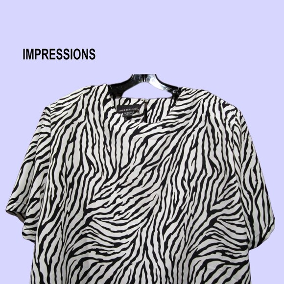 IMPRESSIONS NEW Light Academia Zebra Short Sleeve Career Blouse XL - Picture 2 of 11